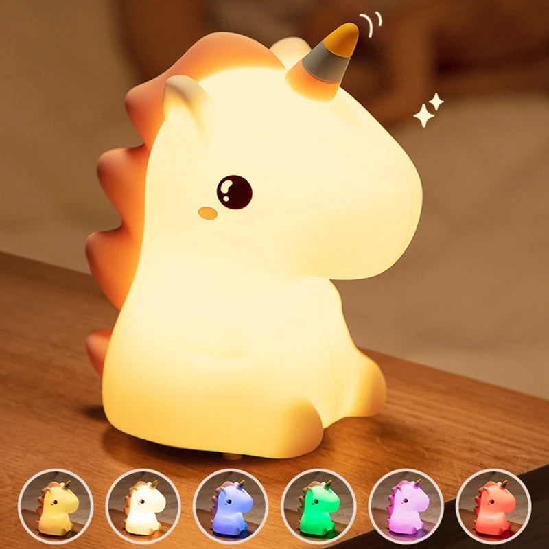 unicorn Cute Silicone LED Night Light For Kids children USB Rechargeable Cartoon Animal bedroom decor Touch Night Lamp for gifts Maternitesolution