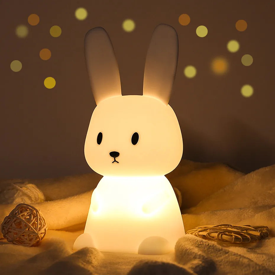 Night Light for Kids Room Cute Bunny Lamp Gifts for Nursery Girls Boys Toddler Kawaii Room Decor USB Silicone Rabbit Night Light Maternitesolution