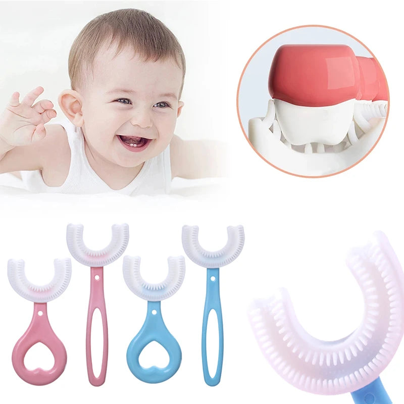 Children U-Shape Toothbrush 360-Degree Oral Cleaning Kids Tooth Brush Soft Million Nano Bristle Silicone Baby Finger Teether TSF Maternitesolution