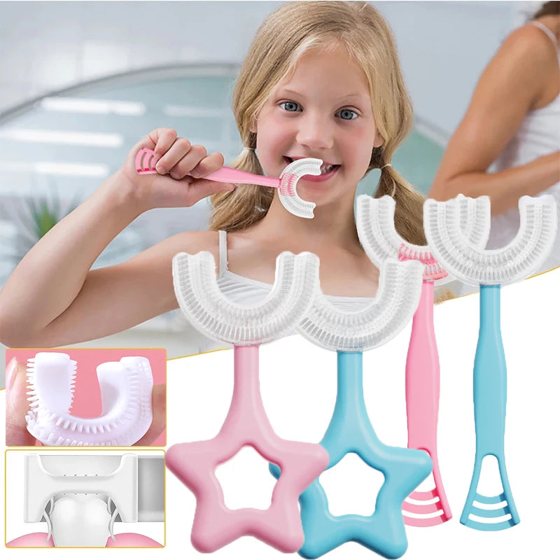 Children U-Shape Toothbrush 360-Degree Oral Cleaning Kids Tooth Brush Soft Million Nano Bristle Silicone Baby Finger Teether TSF Maternitesolution