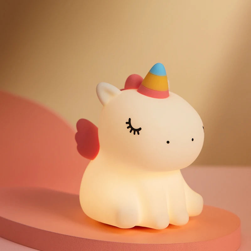 unicorn Cute Silicone LED Night Light For Kids children USB Rechargeable Cartoon Animal bedroom decor Touch Night Lamp for gifts Maternitesolution