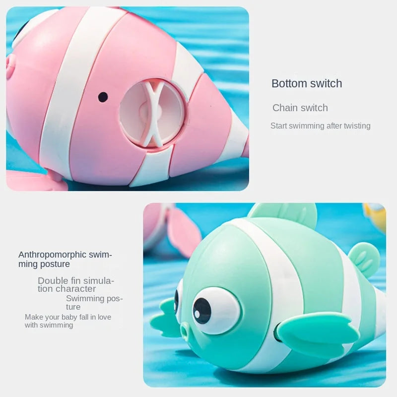 Baby Bath Toys Cute Swimming Fish Cartoon Animal Floating Wind Up Toys Water Game Classic Clockwork Toys For Toddlers Maternitesolution