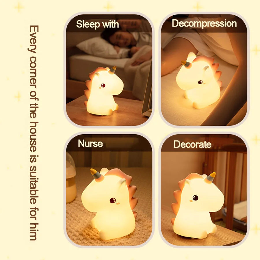 unicorn Cute Silicone LED Night Light For Kids children USB Rechargeable Cartoon Animal bedroom decor Touch Night Lamp for gifts Maternitesolution