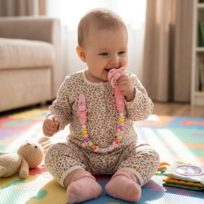 Attache tetine colorée avec perles en silicone alimentaire multicolores 