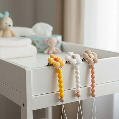 Attache tetine anti-perte avec clip solide fixé sur la veste de bébé