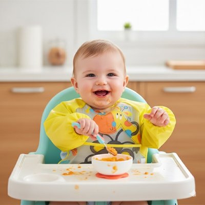Bavoir bébé manches longues imperméable de 6 mois à 3 ans, idéal pour les repas.