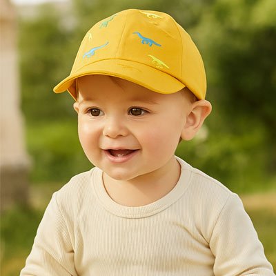 Casquette pour bebe un enfant souriant avec une casquette jaune
