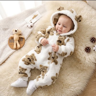 Combinaison bebe blanche avec motifs d'ours pour un confort douillet.