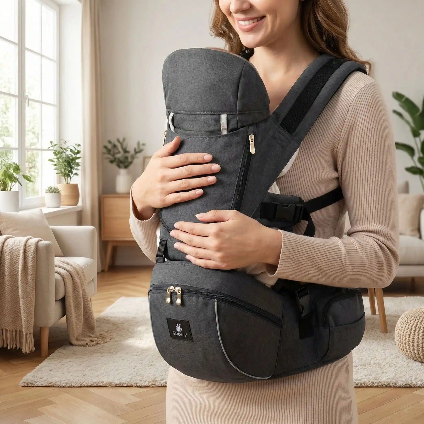 porte bebe-maman tient bébé de face