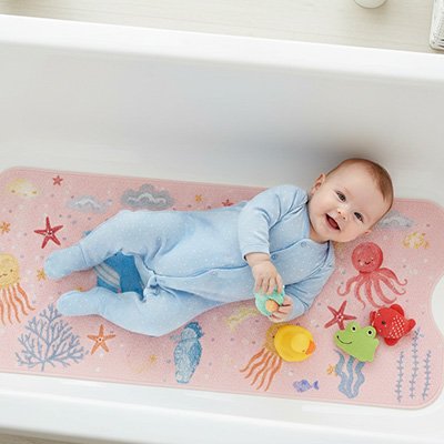 Tapis de bain pour bébé antidérapant avec motif marin, idéal pour la sécurité et le confort des tout-petits.