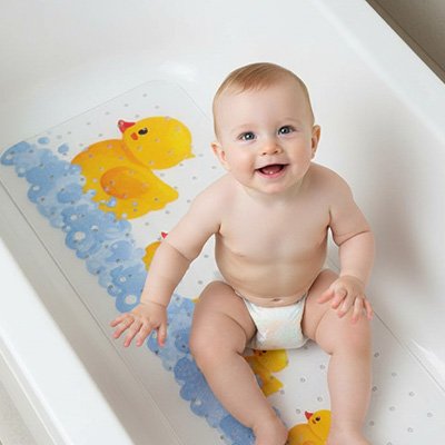 Tapis de bain pour bébé avec canards jaunes, antidérapant et sécurisé pour le bain.